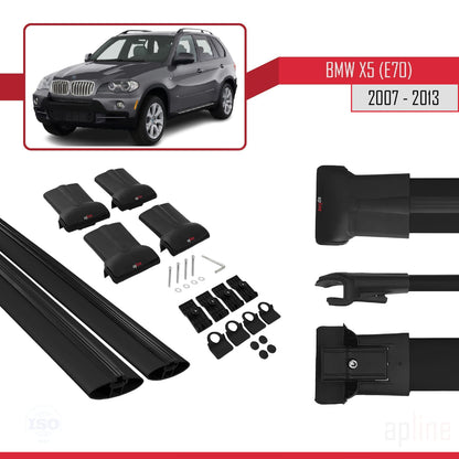 Kompatibel mit BMW X5 (E70) 2007-2013 FLY Modell Dachgepäckträger, schwarzes Aluminium, 2 Stangen