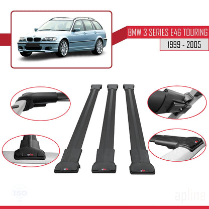 Kompatibel mit BMW 3er (E46) Touring 1999-2005 FLY Modell Dachgepäckträger, schwarzes Aluminium, 3-teilig
