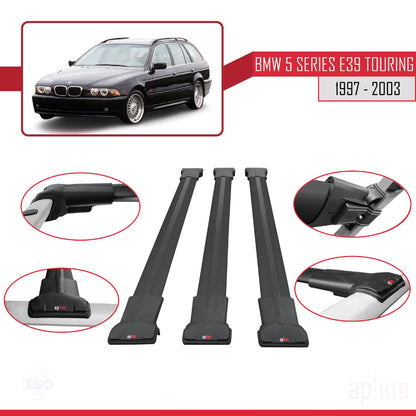 Kompatibel mit BMW 5er (E39) Touring 1997-2003 FLY Modell Dachgepäckträger, schwarzes Aluminium, 3-teilig