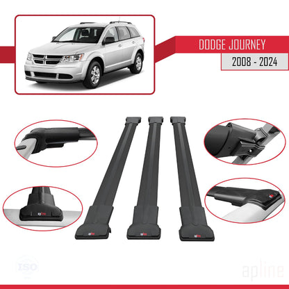 Kompatibel mit Dodge Journey 2008-2024 FLY Modell Dachgepäckträger, schwarzes Aluminium, 3 Stangen