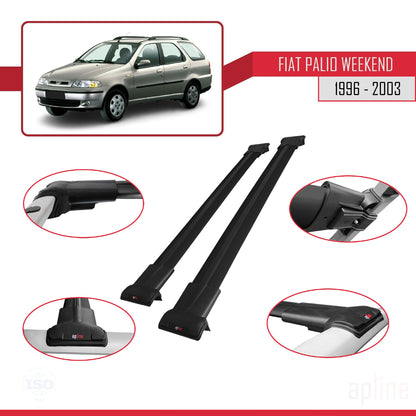 Compatible avec Fiat Palio (178) Weekend 1996-2003 FLY Model Barres de Toit Railing Porte-Bagages de Voiture Noir Aluminium 2 Barres