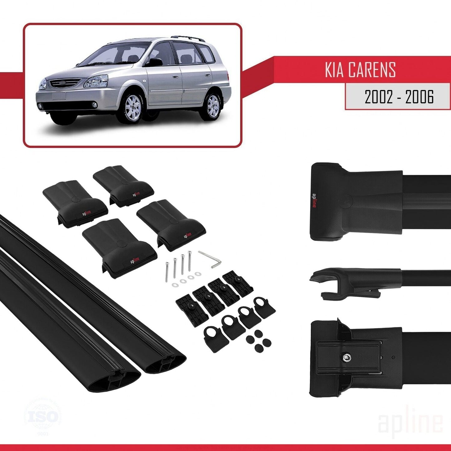 Kompatibel mit Kia Carens Post-Facelift 2002-2006 FLY Model Relingträger Dachträger Auto Gepäckträger Schwarz Aluminium 2 Stangen