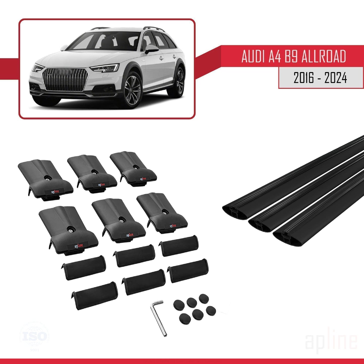 Kompatibel mit A4 (B9) Allroad 2016-2025 FLY Modell Dachgepäckträger, schwarzes Aluminium, 3-Stangen