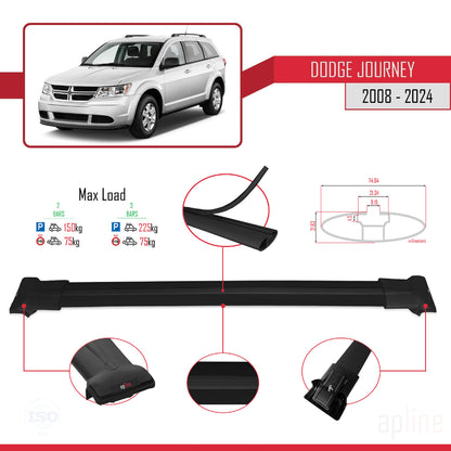 Kompatibel mit Dodge Journey 2008-2024 FLY Modell Dachgepäckträger, schwarzes Aluminium, 2 Stangen