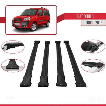 Compatible avec Fiat Doblo 2000-2009 FLY Model Barres de Toit Railing Porte-Bagages de Voiture Noir Aluminium 4 Barres