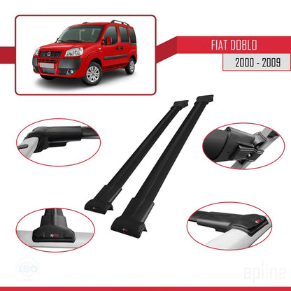 Kompatibel mit Fiat Doblo 2000-2009 FLY Modell Dachgepäckträger, schwarzes Aluminium, 2 Stangen