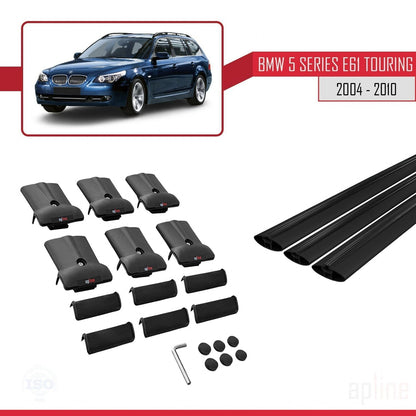 Kompatibel mit BMW 5er (E61) Touring 2004-2010 FLY Modell Dachgepäckträger, schwarzes Aluminium, 3-Stangen