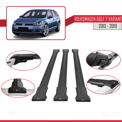 Compatible avec Volkswagen Golf 7 (5G) Variant 2013-2019 FLY Model Barres de Toit Railing Porte-Bagages de Voiture Noir Aluminium 3 Barres
