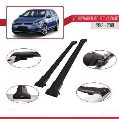 Compatible avec Volkswagen Golf 7 (5G) Variant 2013-2019 FLY Model Barres de Toit Railing Porte-Bagages de Voiture Noir Aluminium 2 Barres
