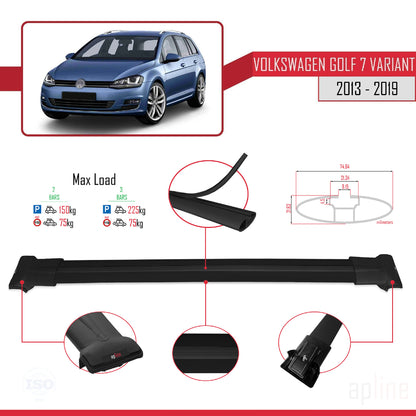 Compatible avec Volkswagen Golf 7 (5G) Variant 2013-2019 FLY Model Barres de Toit Railing Porte-Bagages de Voiture Noir Aluminium 2 Barres
