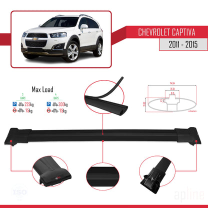 Kompatibel mit Chevrolet Captiva 2011-2015 FLY Modell Dachgepäckträger, schwarzes Aluminium, 3 Stangen