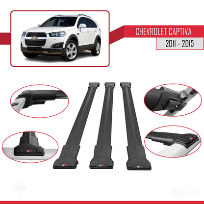 Kompatibel mit Chevrolet Captiva 2011-2015 FLY Modell Dachgepäckträger, schwarzes Aluminium, 3 Stangen