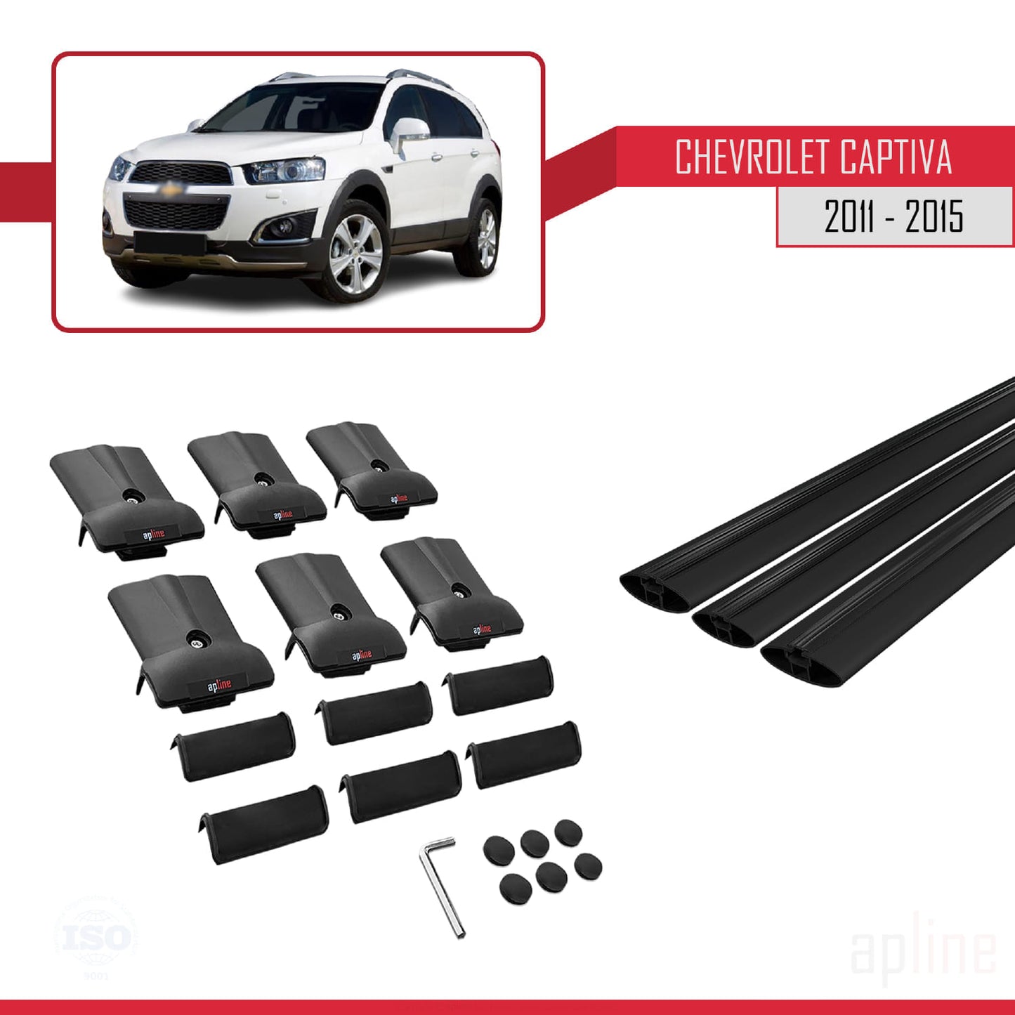 Kompatibel mit Chevrolet Captiva 2011-2015 FLY Modell Dachgepäckträger, schwarzes Aluminium, 3 Stangen