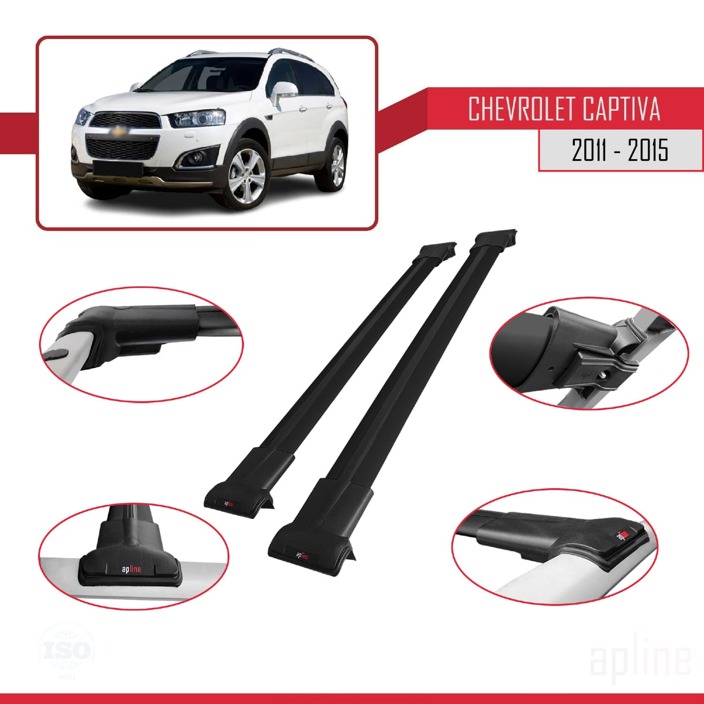 Kompatibel mit Chevrolet Captiva 2011-2015 FLY Modell Dachgepäckträger, schwarzes Aluminium, 2 Stangen