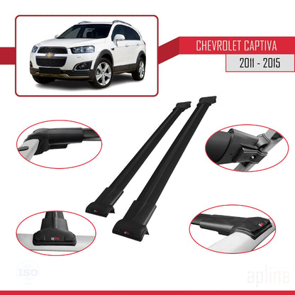 Kompatibel mit Chevrolet Captiva 2011-2015 FLY Modell Dachgepäckträger, schwarzes Aluminium, 2 Stangen