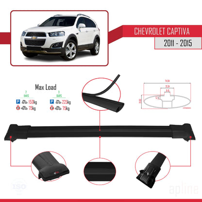 Kompatibel mit Chevrolet Captiva 2011-2015 FLY Modell Dachgepäckträger, schwarzes Aluminium, 2 Stangen