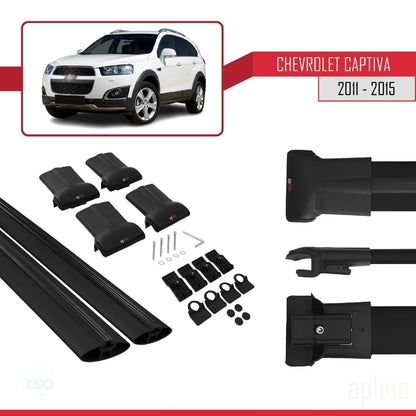 Kompatibel mit Chevrolet Captiva 2011-2015 FLY Modell Dachgepäckträger, schwarzes Aluminium, 2 Stangen