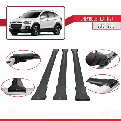 Kompatibel mit Chevrolet Captiva 2016-2018 FLY Modell Dachgepäckträger, schwarzes Aluminium, 3 Stangen