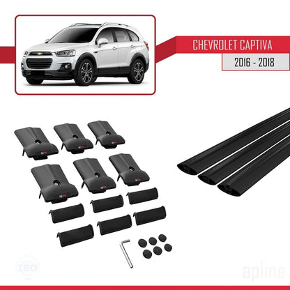 Kompatibel mit Chevrolet Captiva 2016-2018 FLY Modell Dachgepäckträger, schwarzes Aluminium, 3 Stangen