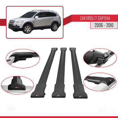 Kompatibel mit Chevrolet Captiva FLY Modell 2006-2010 Dachgepäckträger, schwarzes Aluminium, 3 Stangen