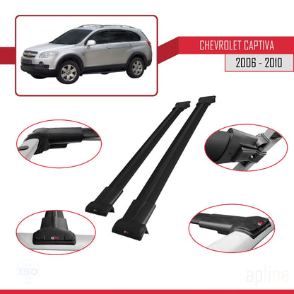 Kompatibel mit Chevrolet Captiva 2006-2010 FLY Modell Dachgepäckträger, schwarzes Aluminium, 2 Stangen