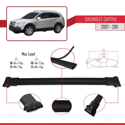Kompatibel mit Chevrolet Captiva 2016-2018 FLY Modell Dachgepäckträger, schwarzes Aluminium, 2 Stangen