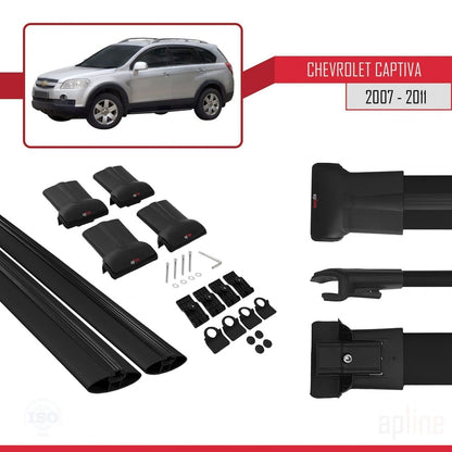 Kompatibel mit Chevrolet Captiva 2016-2018 FLY Modell Dachgepäckträger, schwarzes Aluminium, 2 Stangen