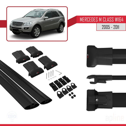 Compatible with Mercedes M Class 2 (W164) 2005-2011 FLY Model Car Roof Rack Cross Bar Black Aluminium 2 Bars