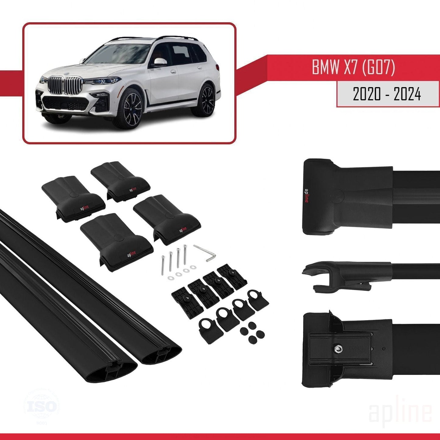 Kompatibel mit BMW X7 (G07) ​​2020-2025 FLY Modell Dachgepäckträger, schwarzes Aluminium, 2 Stangen