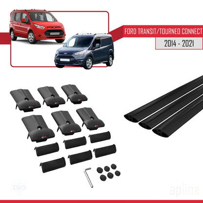 Kompatibel mit Ford Transit/Tourneo Connect 2 2014-2021 FLY Modell Dachgepäckträger, schwarzes Aluminium, 3 Stangen