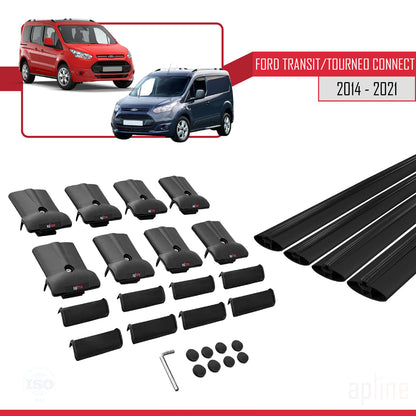 Kompatibel mit Ford Transit/Tourneo Connect 2 2014-2021 FLY Modell Dachgepäckträger, schwarzes Aluminium, 4 Stangen
