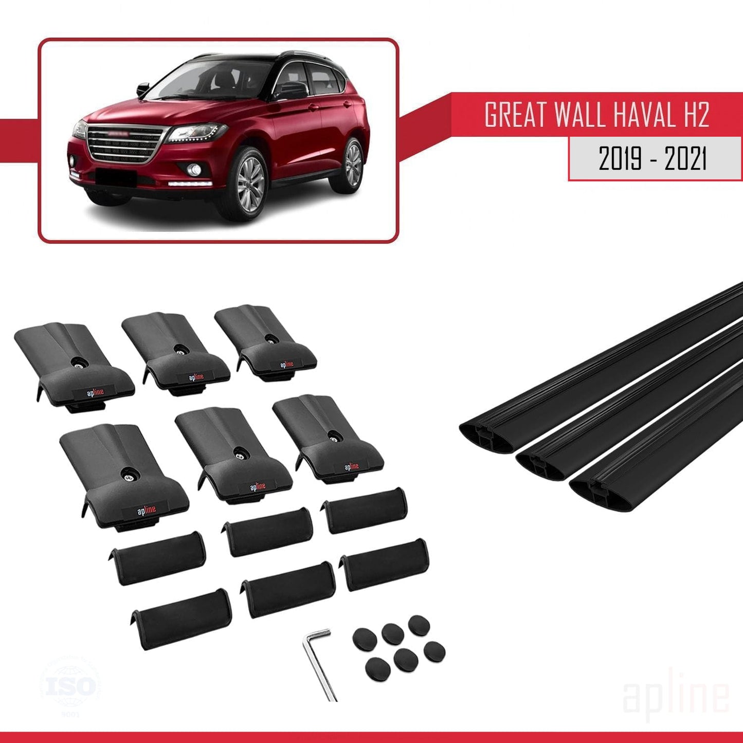 Kompatibel mit Great Wall Haval H2 2019-2021 FLY Modell Dachgepäckträger, Reling, Gepäckträger, schwarzes Aluminium, 3 Stangen