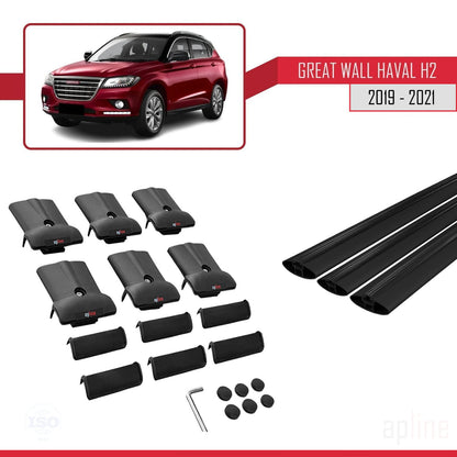 Kompatibel mit Great Wall Haval H2 2019-2021 FLY Modell Dachgepäckträger, Reling, Gepäckträger, schwarzes Aluminium, 3 Stangen