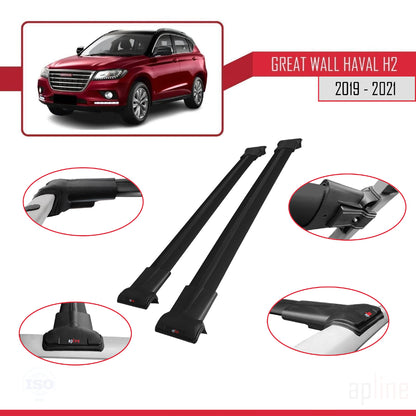Kompatibel mit Great Wall Haval H2 2019-2021 FLY Modell Dachgepäckträger, Reling, Gepäckträger, schwarzes Aluminium, 2 Stangen