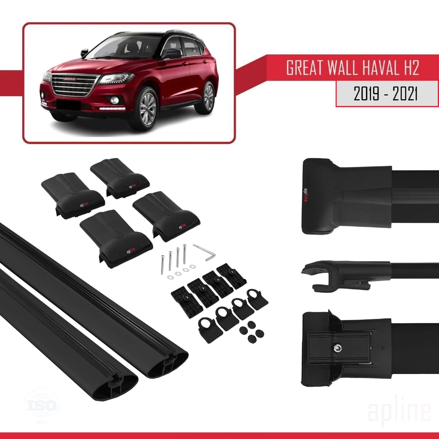 Kompatibel mit Great Wall Haval H2 2019-2021 FLY Modell Dachgepäckträger, Reling, Gepäckträger, schwarzes Aluminium, 2 Stangen
