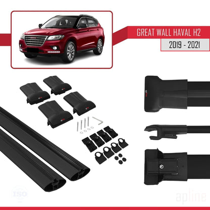 Kompatibel mit Great Wall Haval H2 2019-2021 FLY Modell Dachgepäckträger, Reling, Gepäckträger, schwarzes Aluminium, 2 Stangen