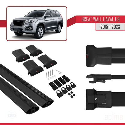 Kompatibel mit Great Wall Haval H9 2015-2023 FLY Modell Dachgepäckträger, Reling, Gepäckträger, schwarzes Aluminium, 2 Stangen