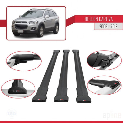 Kompatibel mit Holden Captiva 2006-2018 FLY Model Relingträger Dachträger Auto Gepäckträger Schwarz Aluminium 3 Stangen