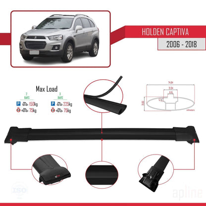 Kompatibel mit Holden Captiva 2006-2018 FLY Modell Dachgepäckträger, schwarzes Aluminium, 2 Stangen