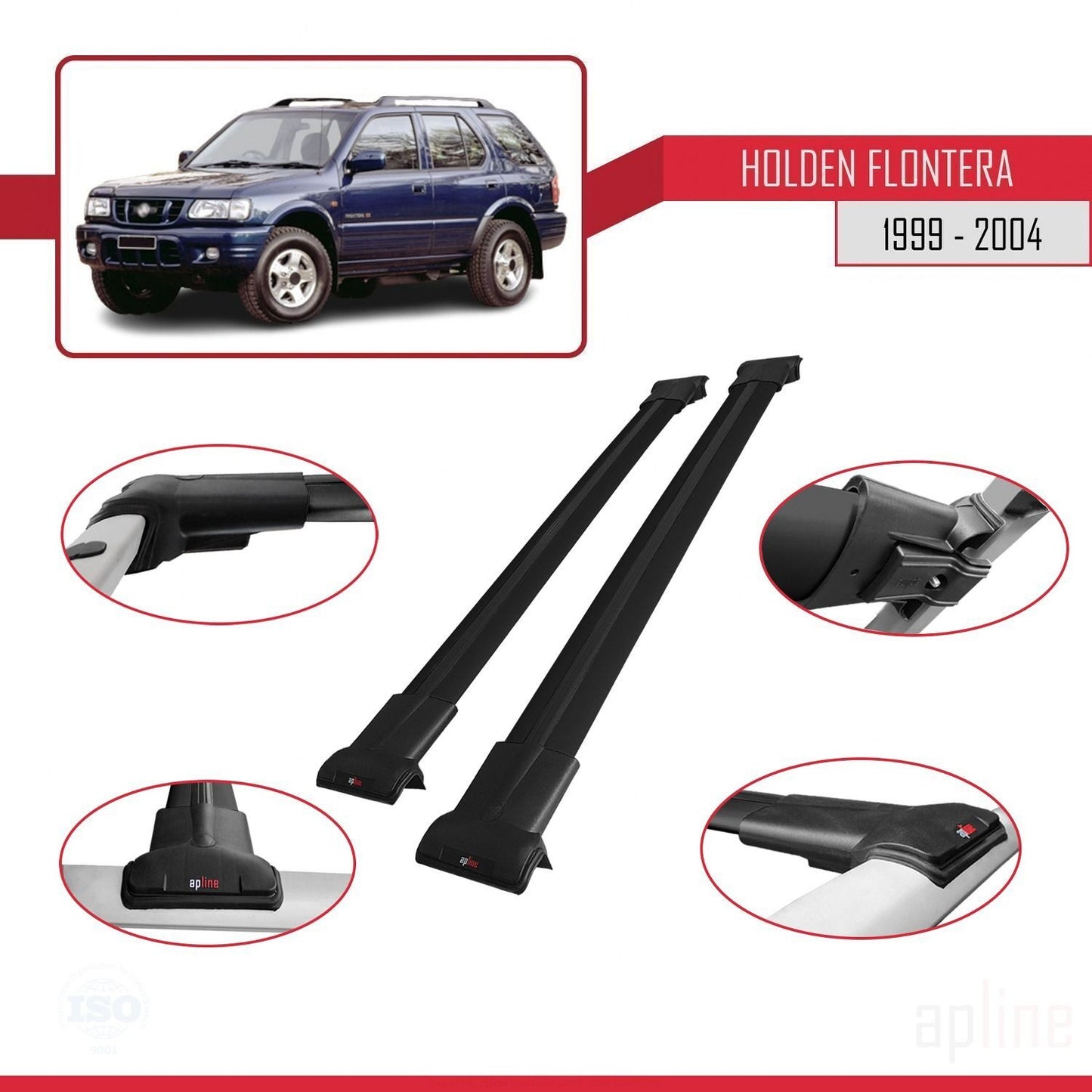 Compatible avec Holden Frontera 2 1999-2004 FLY Model Barres de Toit Railing Porte-Bagages de Voiture Noir Aluminium 2 Barres