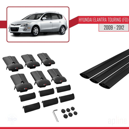 Kompatibel mit Hyundai Elantra Touring (FD) 2009-2012 FLY Model Relingträger Dachträger Auto Gepäckträger Schwarz Aluminium 3 Stangen
