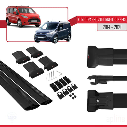 Kompatibel mit Ford Transit/Tourneo Connect 2 2014-2021 FLY Modell Dachgepäckträger, schwarzes Aluminium, 2 Stangen