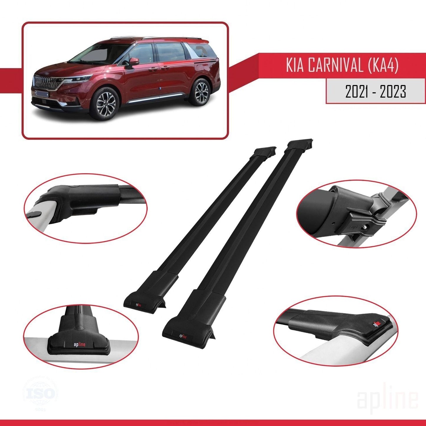 Kompatibel mit Kia Carnival 4 (KA4) 2021-2023 FLY Model Relingträger Dachträger Auto Gepäckträger Schwarz Aluminium 2 Stangen