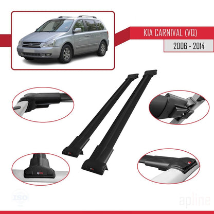 Kompatibel mit Kia Carnival 2 (VQ) 2006-2014 FLY Model Relingträger Dachträger Auto Gepäckträger Schwarz Aluminium 2 Stangen