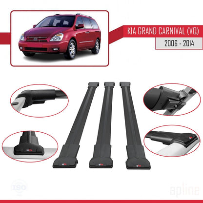Compatible with Kia Grand Carnival 2 (VQ) 2006-2014 FLY Model Car Roof Rack Cross Bar Black Aluminium 3 Bars