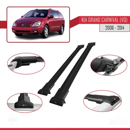 Compatible with Kia Grand Carnival 2 (VQ) 2006-2014 FLY Model Car Roof Rack Cross Bar Black Aluminium 2 Bars