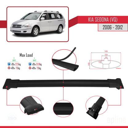 Compatible with Kia Sedona 2 (VQ) 2006-2012 FLY Model Car Roof Rack Cross Bar Black Aluminium 3 Bars