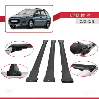 Compatible with Lada Kalina 2 SW 2013-2018 FLY Model Car Roof Rack Cross Bar Black Aluminium 3 Bars