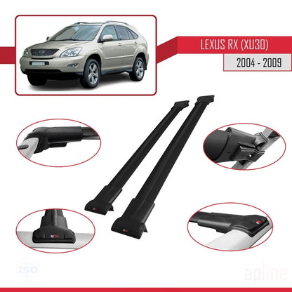 Compatible avec Lexus RX 2 (XU30) 2004-2009 FLY Model Barres de Toit Railing Porte-Bagages de Voiture Noir Aluminium 2 Barres