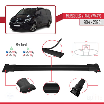 Compatible with Mercedes Viano 3 (W447) 2014-2025 FLY Model Car Roof Rack Cross Bar Black Aluminium 3 Bars